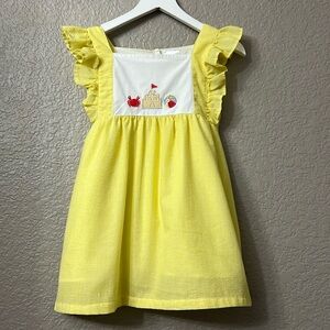 Stitchy Fish yellow dress with beach themed embroidery size 4T